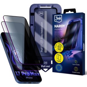 2x Verre Trempé de Confidentialité avec Applicateur pour Apple iPhone 17 Pro Max - 3mk HARDY® Privzone 9H™