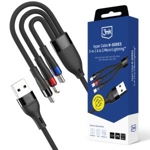 Accessoires - 3mk Hyper Cable N-SERIES A vers C/Lightning/Micro 1.2m 9V/2A 18W Noir