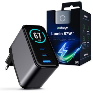 Chargeur mural avec écran TFT QC 4+ PPS USB-C USB-A 3mk incharge® Lumin 67W™