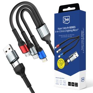 Câble 1.2m 18W 9V/2A QC 3.0 3mk Hyper Cable N-SERIES 6-w-1 C/A do C/Lighting/Micro™ Noir