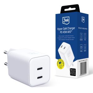 3mk Hyper GaN Charger PD 45W AVS™ QC4+ PD PPS FCP SCP Chargeur mural blanc