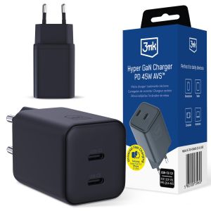 3mk Hyper GaN Charger PD 45W AVS™ QC4+ PD PPS FCP SCP Chargeur mural noir