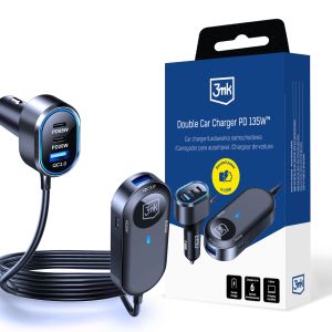 3mk Chargeur de voiture double 135W PD QC PPS USB-C USB-A chargeur de voiture