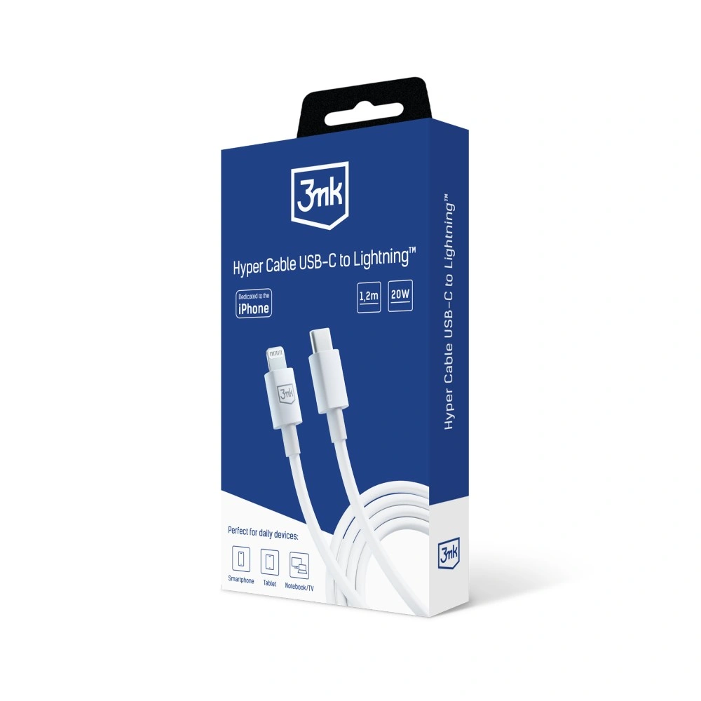 Packshot 3mk Hyper Cable USB-C to Lightning™ Blanc