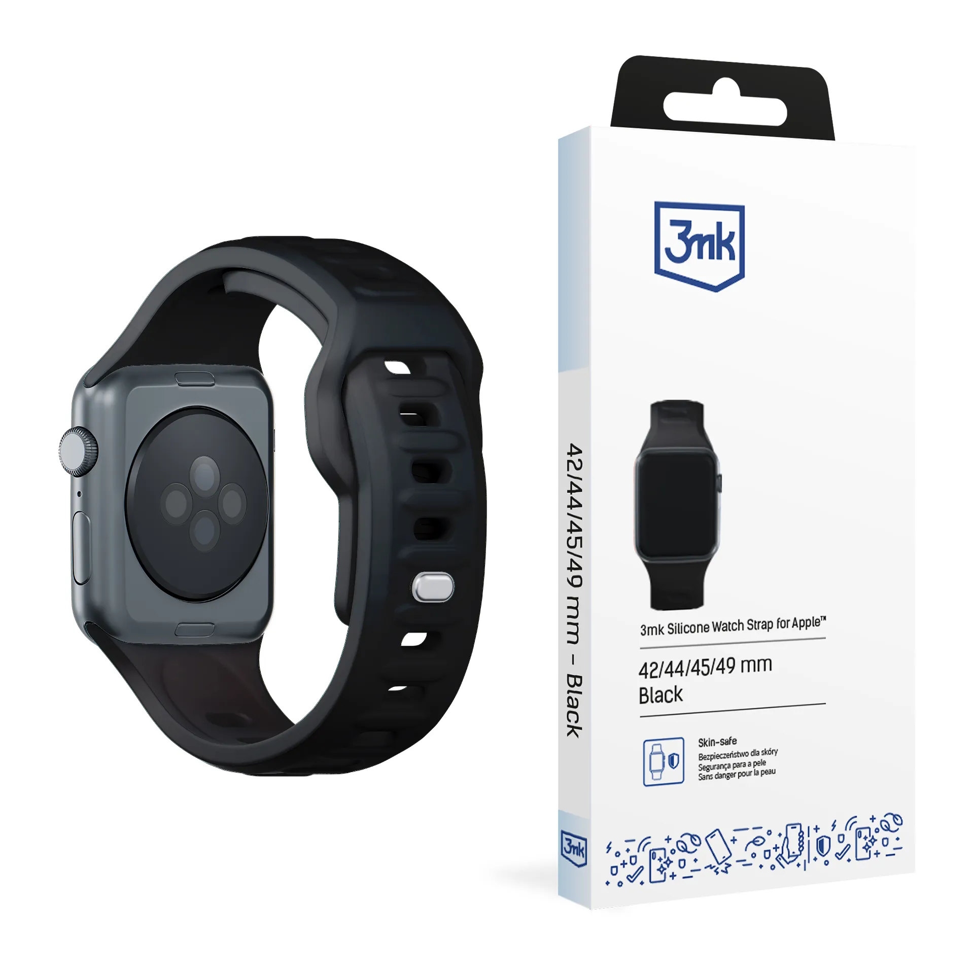 Le bracelet en silicone pour 42/44/45/46/49 mm Black (big) - 3mk Silicone Watch Strap