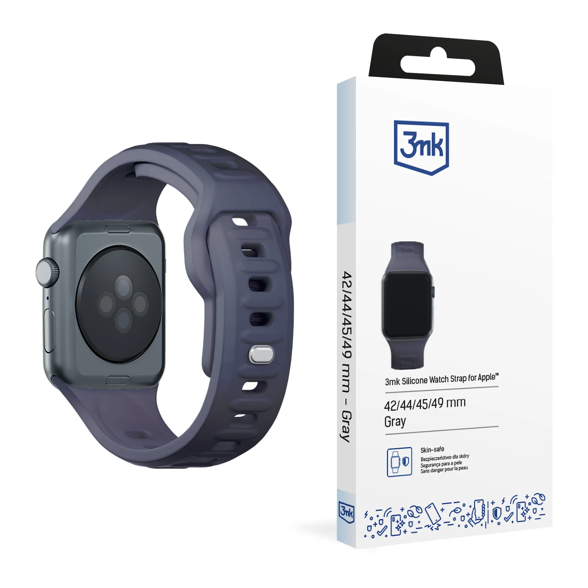 Le bracelet en silicone pour 42/44/45/46/49 mm Gray (big) - 3mk Silicone Watch Strap