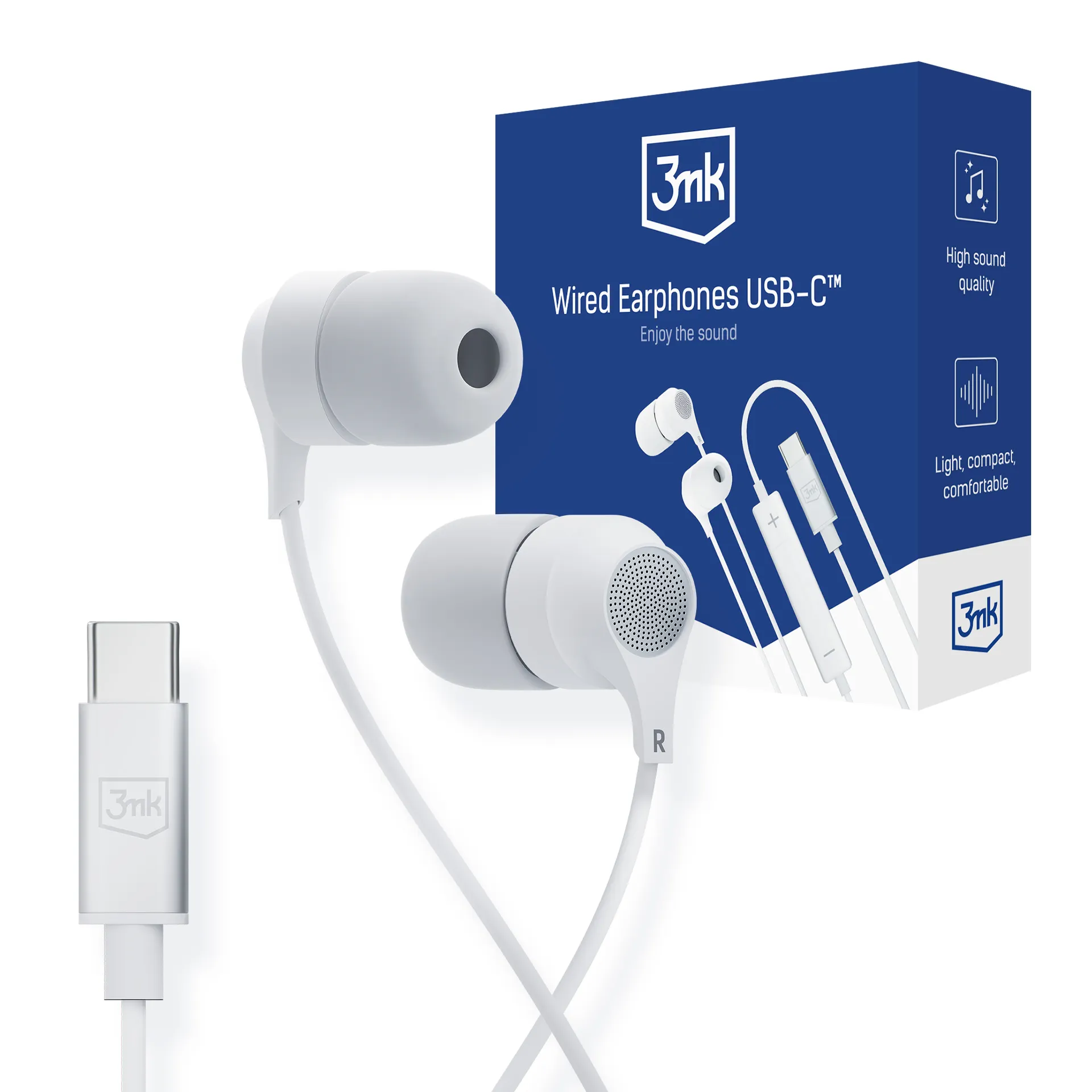 Écouteurs filaires blancs 3mk Wired Earphones USB-C