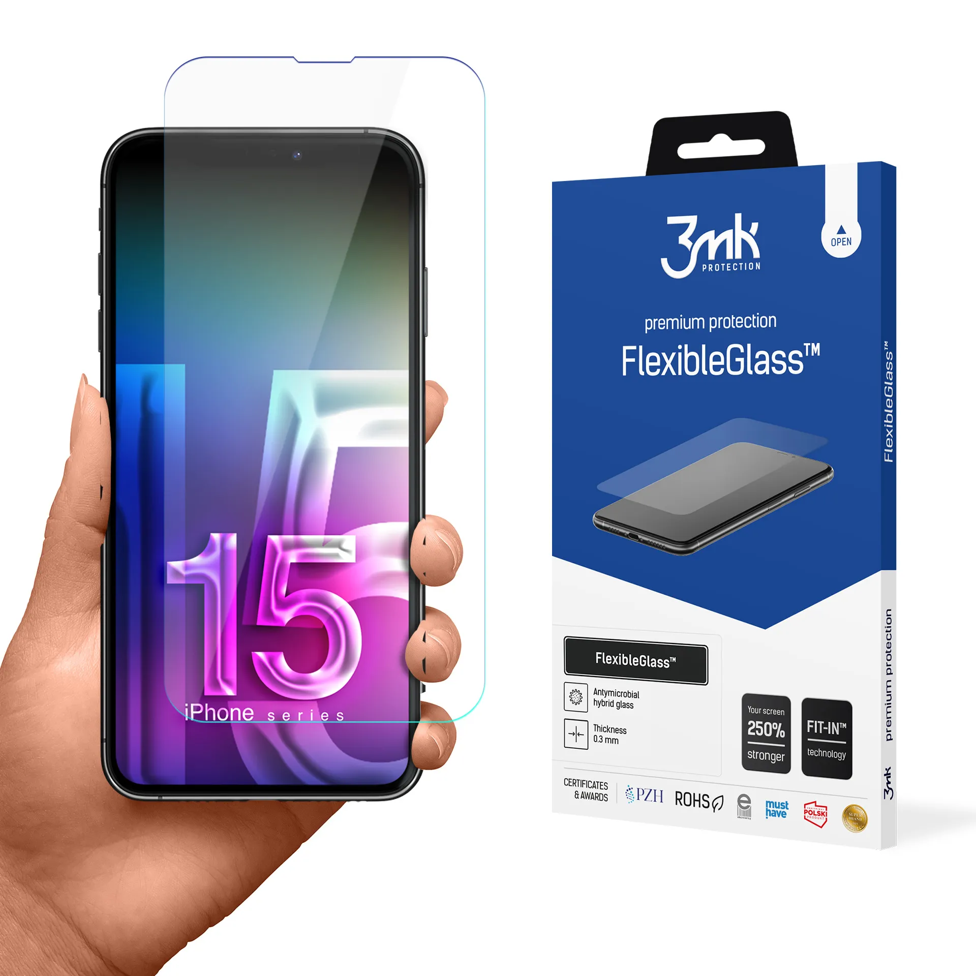 Verre hybride incassable sur Apple iPhone 15 Plus - 3mk FlexibleGlass™