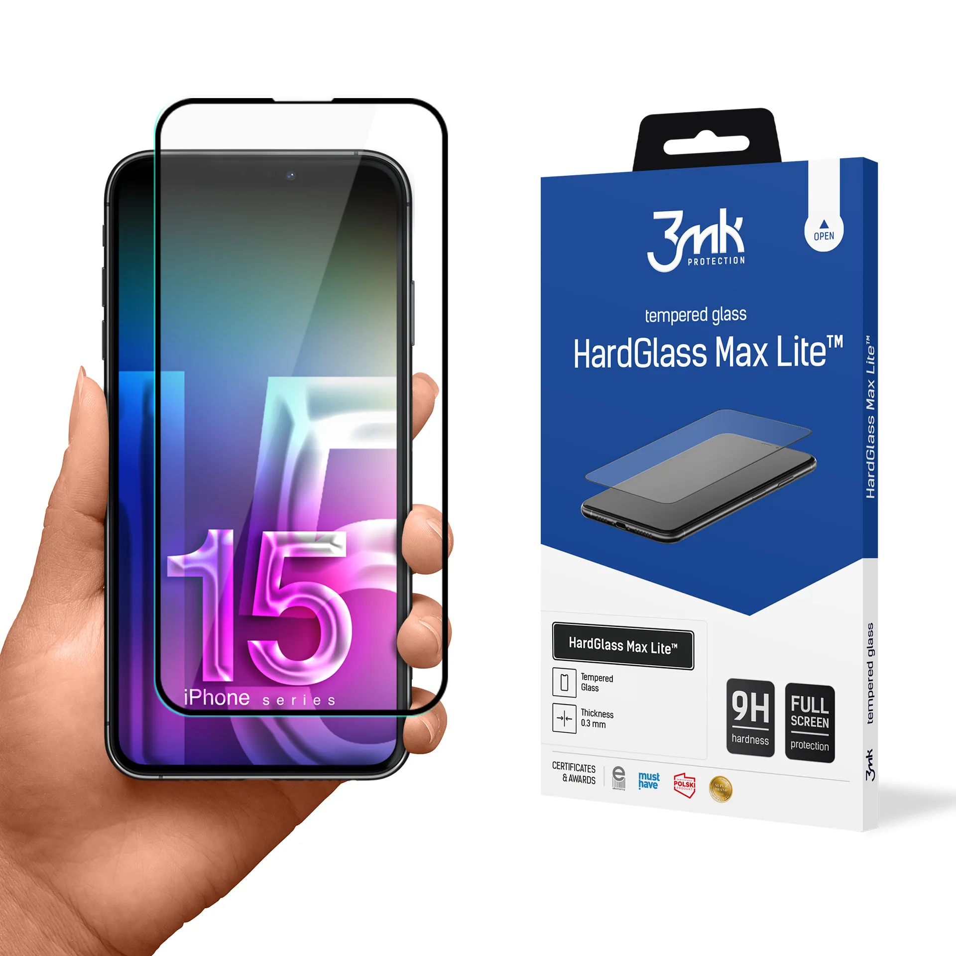 Verre trempé pour Apple iPhone 15 Plus/16 Plus - 3mk HardGlass Max Lite