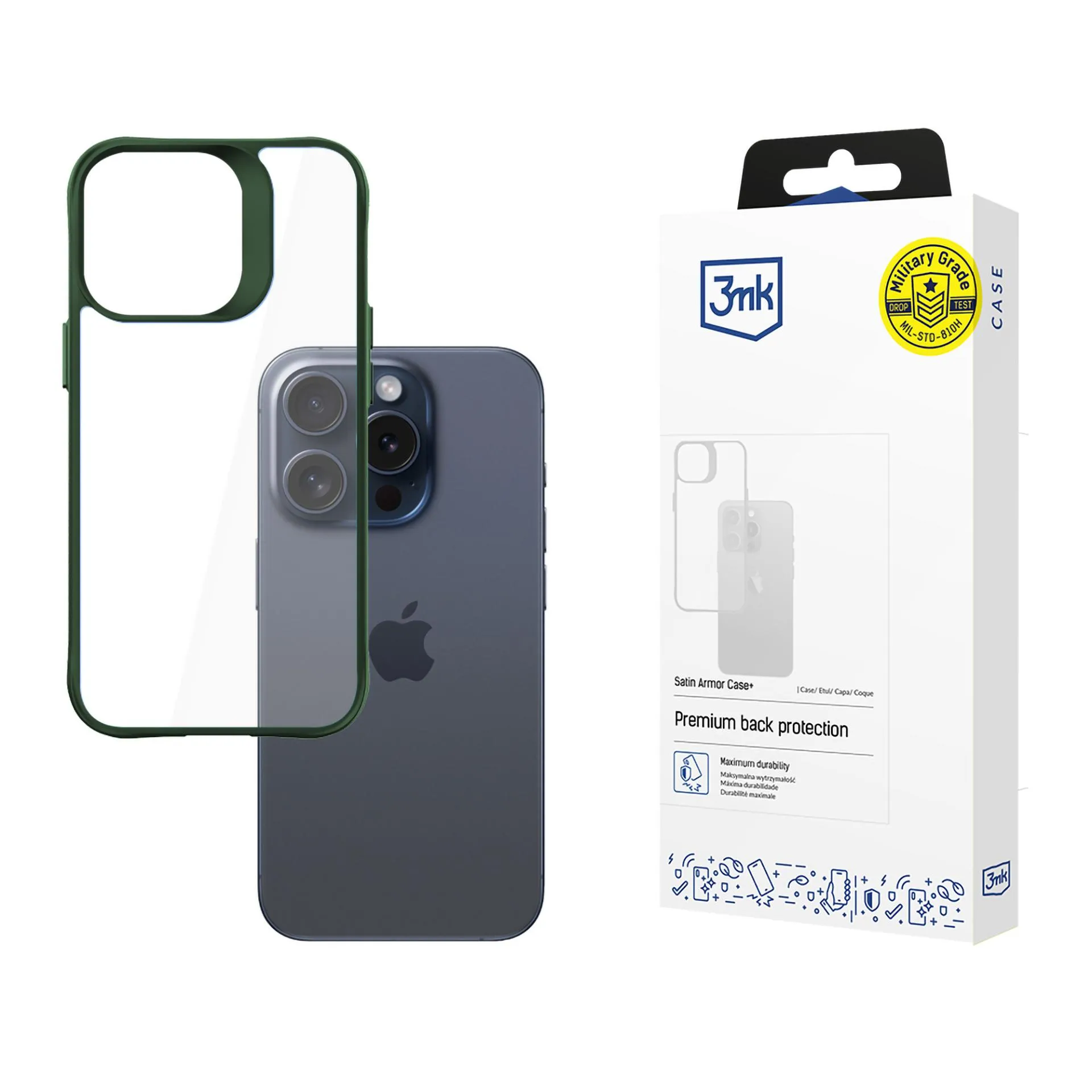 Coque pour Apple iPhone 15 Pro - 3mk Satin Armor Case+ Vert